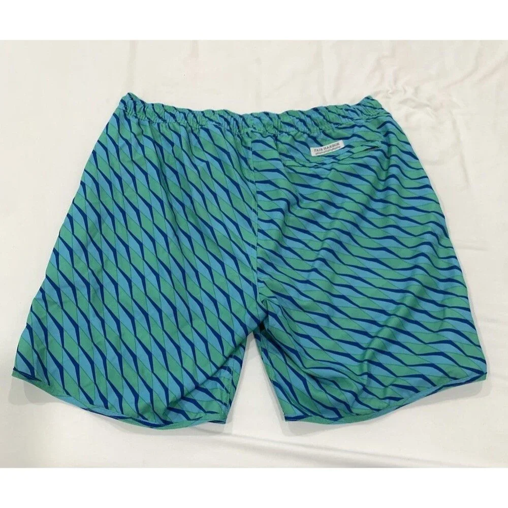 Fair Harbor Swim Trunks Mens XL Blue Green Geometric Wave The Anchor Shorts